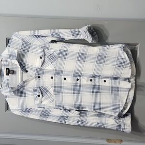 Justify Navy & Light Blue White Plaid Long Sleeve Button Down Tee small